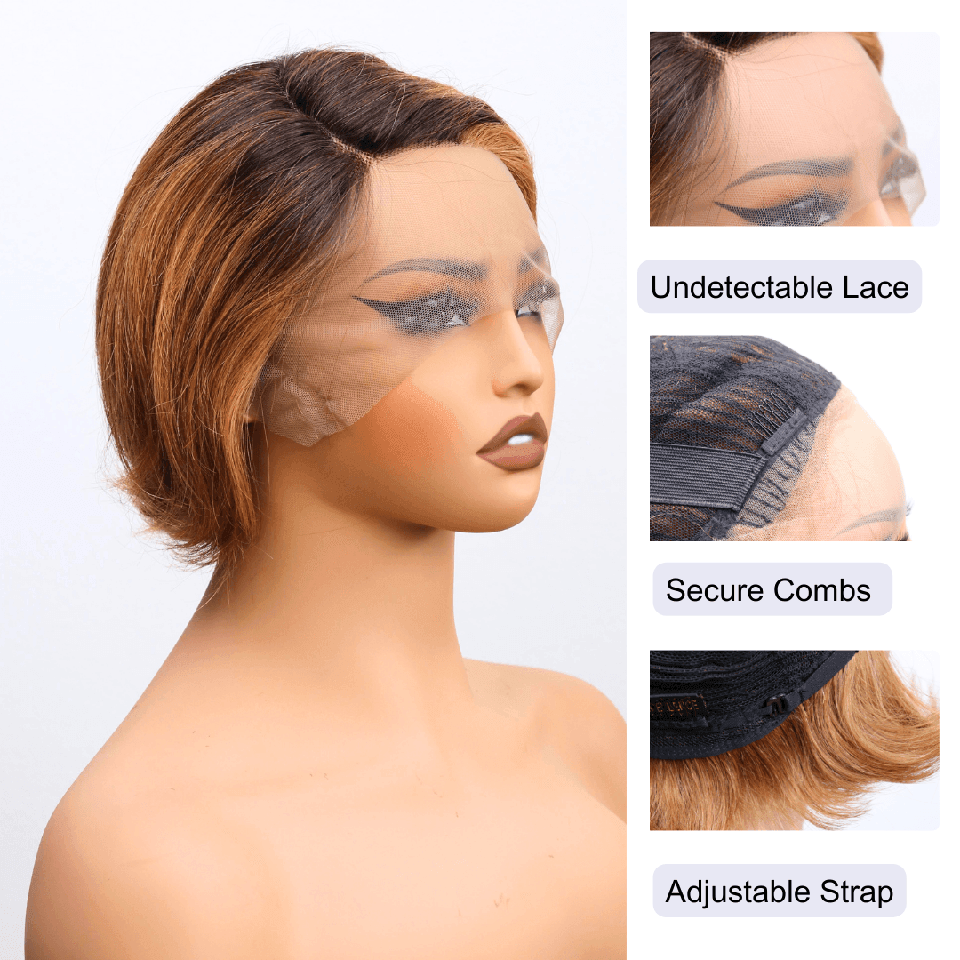 #49 T Lace Bob Blonde Human Hair Wig 8.5 Inches