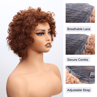 #55 MR Lace Bob Curly Brown Human Hair Wig 8 Inches