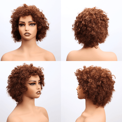 #55 MR Lace Bob Curly Brown Human Hair Wig 8 Inches