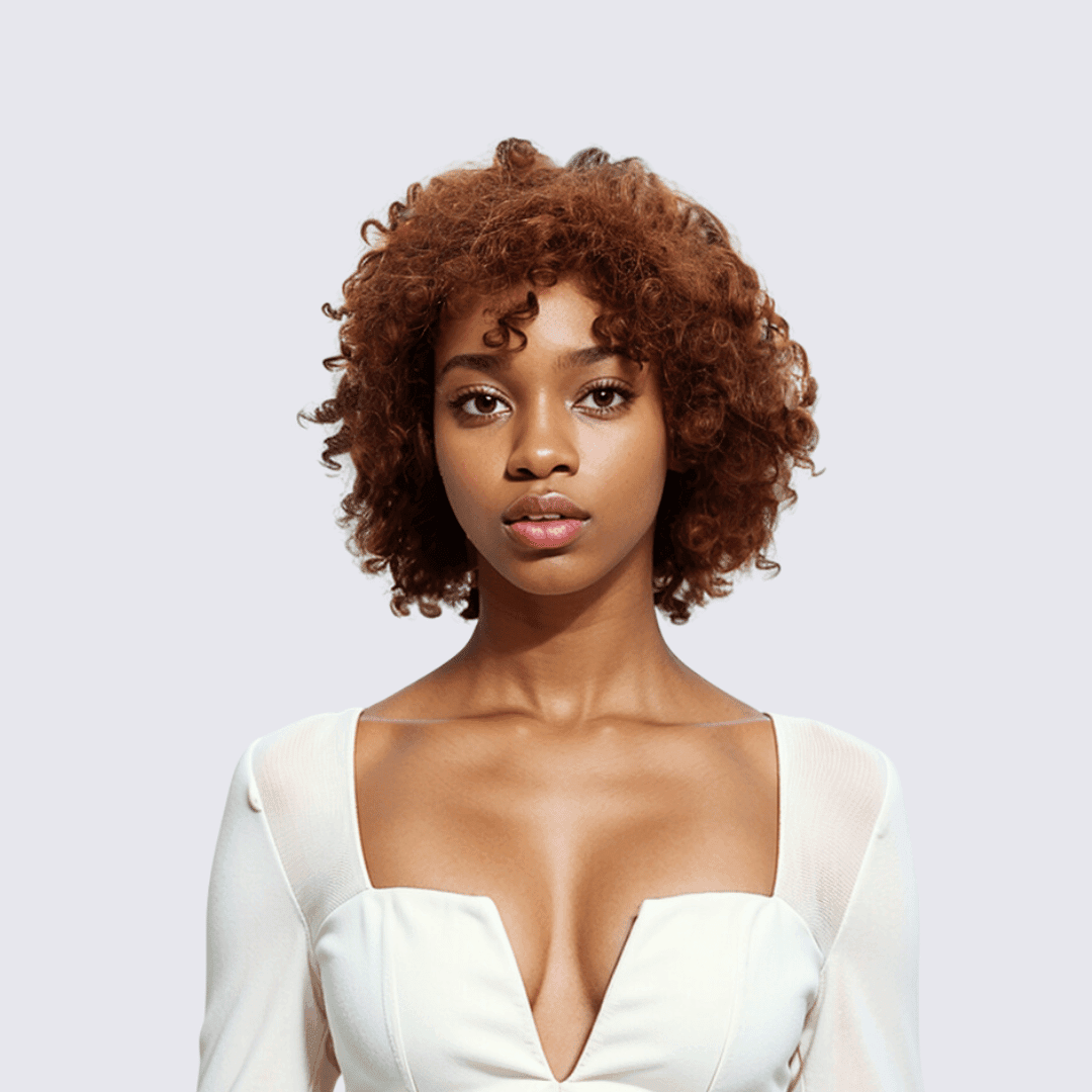 #55 MR Lace Bob Curly Brown Human Hair Wig 8 Inches