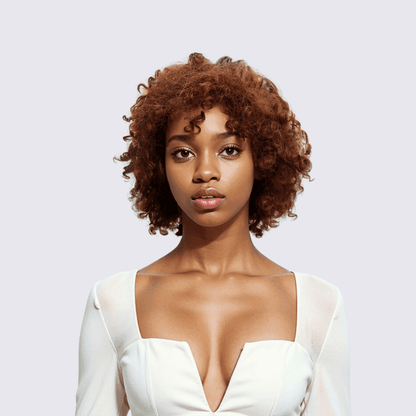 #55 MR Lace Bob Curly Brown Human Hair Wig 8 Inches