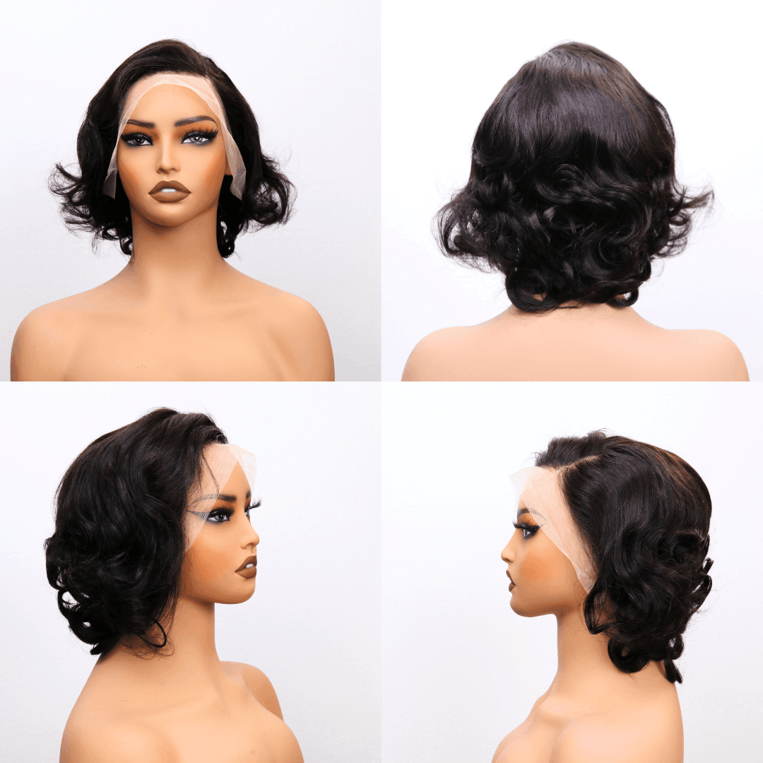 #59 13x4 Lace Pixie Wave Human Hair Wig 8 Inches