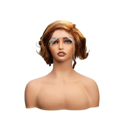 #59 13x4 Lace Pixie Wave Human Hair Wig 8 Inches