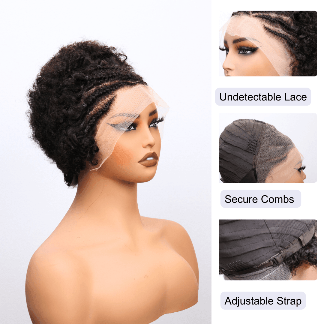 #65 13x4 Lace Pixie Afro Curly Human Hair Wig 8 Inches