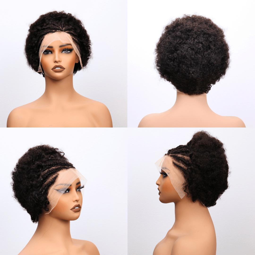 #65 13x4 Lace Pixie Afro Curly Human Hair Wig 8 Inches