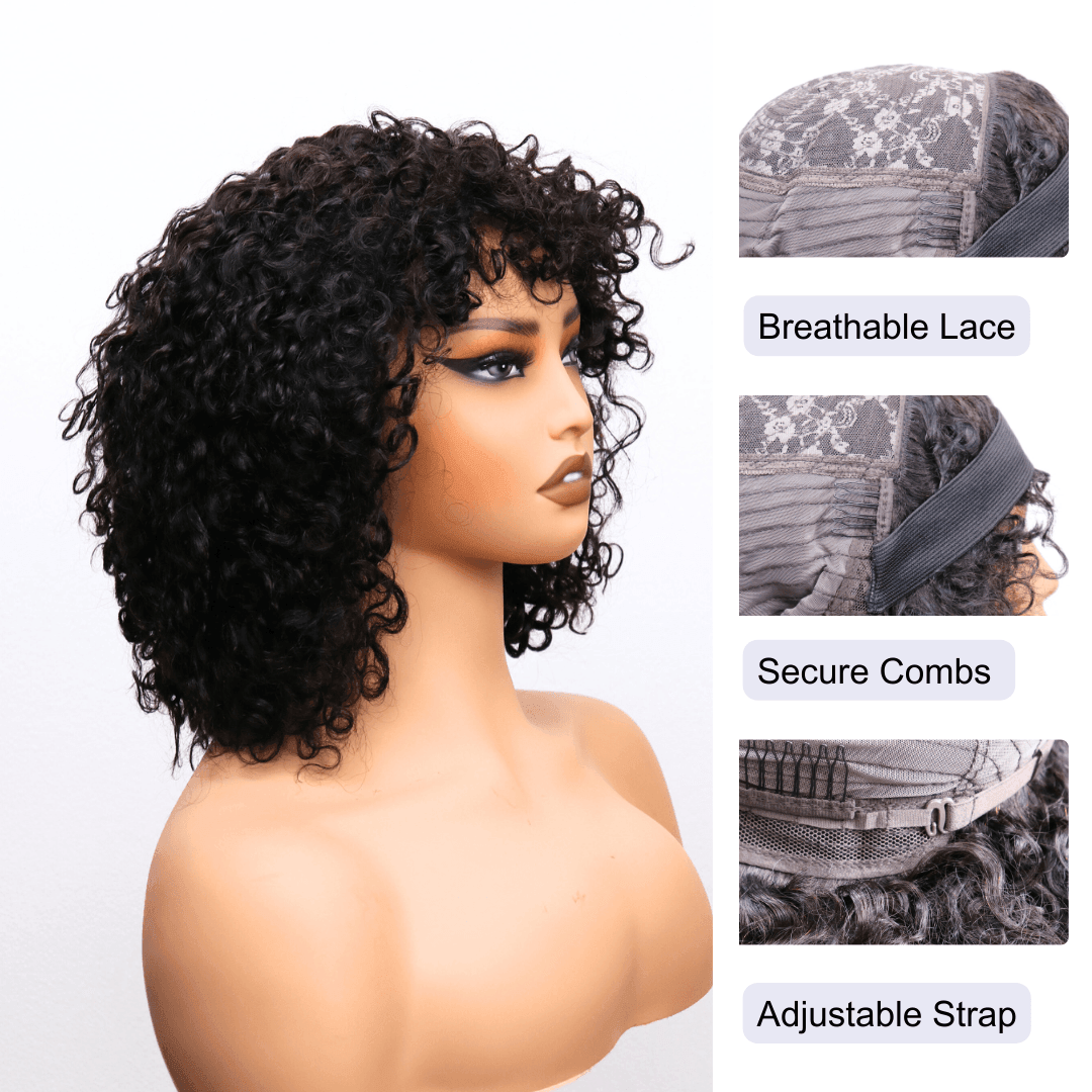 #67 MR Lace Curly Black Human Hair Wig 12 Inches