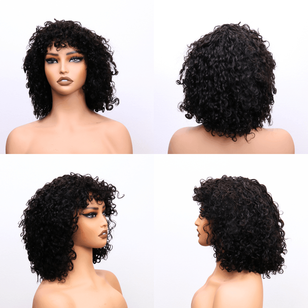 #67 MR Lace Curly Black Human Hair Wig 12 Inches