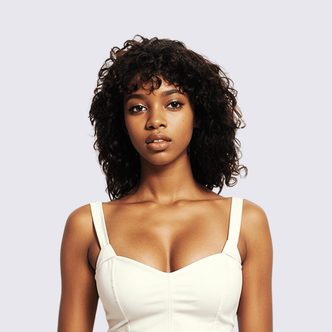 #67 MR Lace Curly Black Human Hair Wig 12 Inches