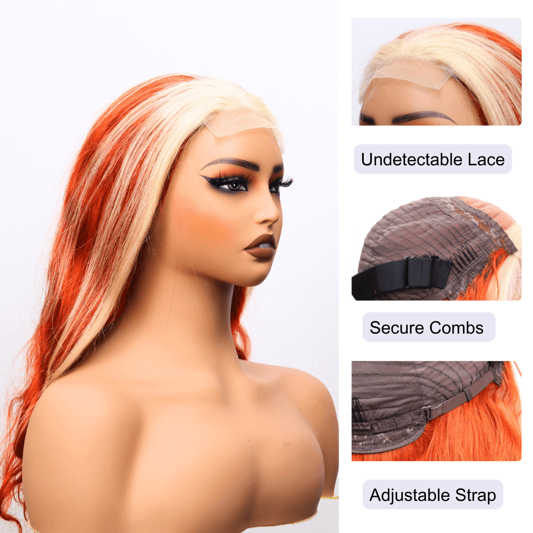 #74 4x4 Lace Body Wave Blonde Ginger Highlight Human Hair Wig
