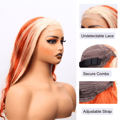 #74 4x4 Lace Body Wave Blonde Ginger Highlight Human Hair Wig