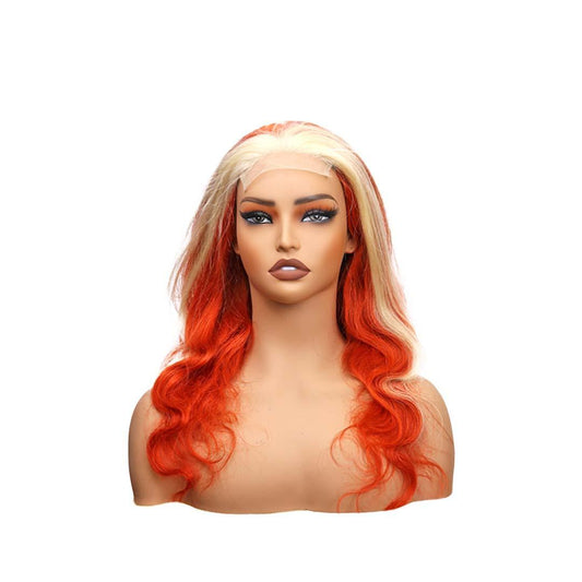 #74 4x4 Lace Body Wave Blonde Ginger Highlight Human Hair Wig