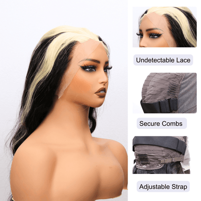 #76 13x4 Lace Body Wave Blonde Black Highlight Human Hair Wig