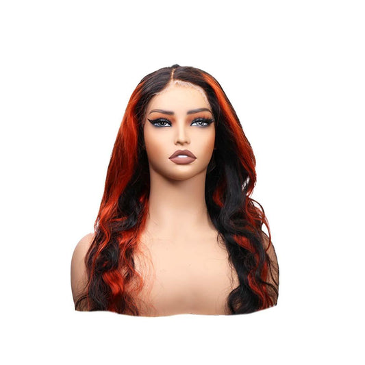 #86 13x4 Lace Body Wave Ginger Black Highlight Human Hair Wig