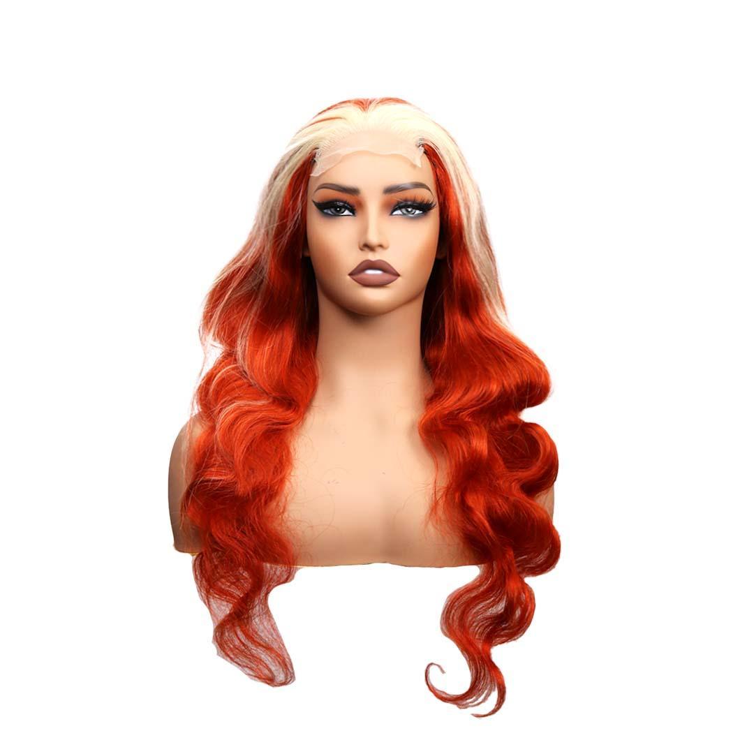 #74 4x4 Lace Body Wave Blonde Ginger Highlight Human Hair Wig