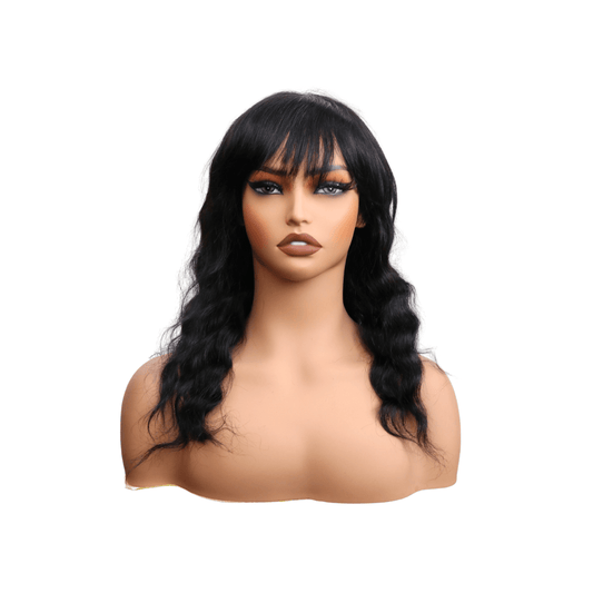 #145 Bangs Loose Wave Black Human Hair Wig 16 Inches