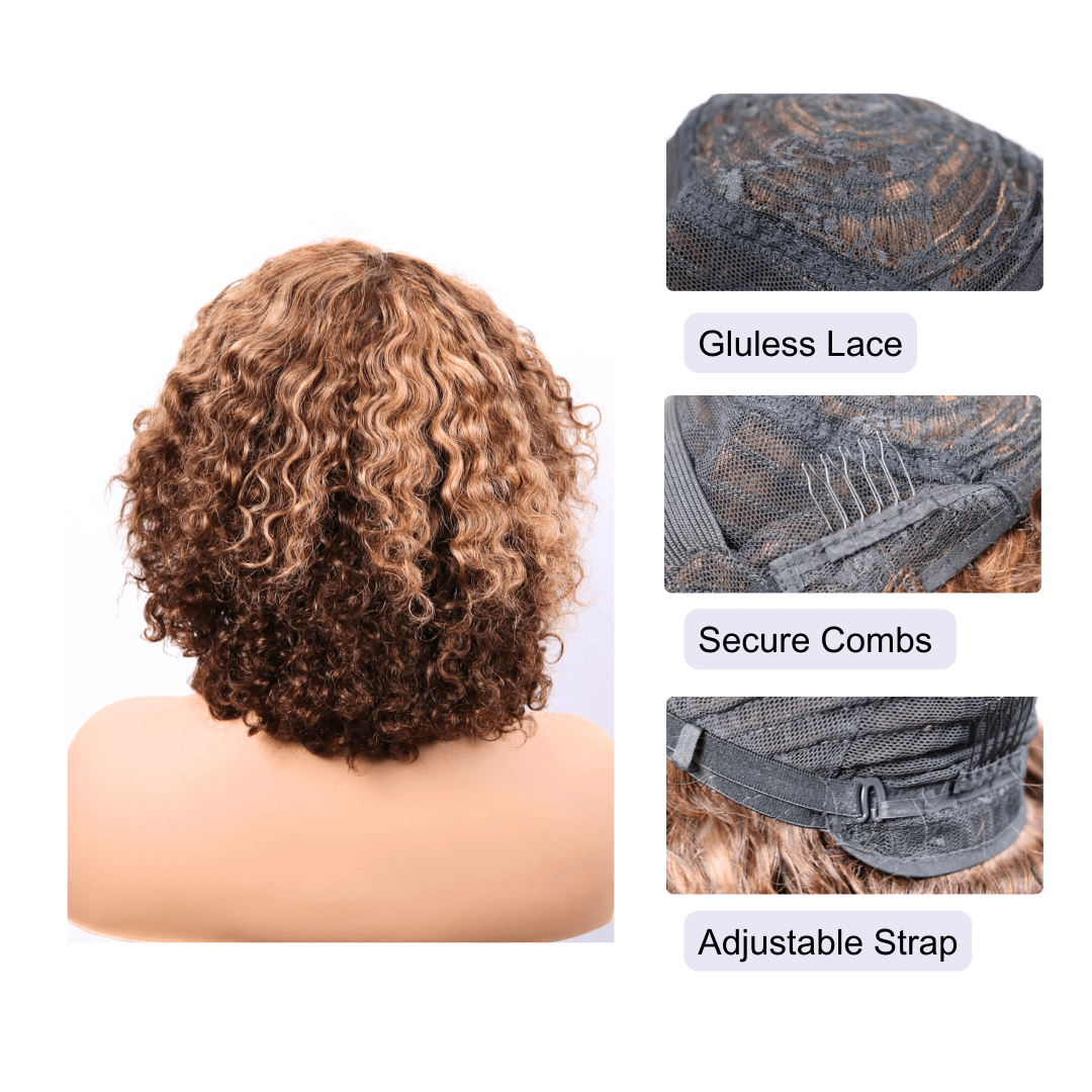 #17 4x4 Lace Deep Wave Brown Human Hair Wig 12 Inches