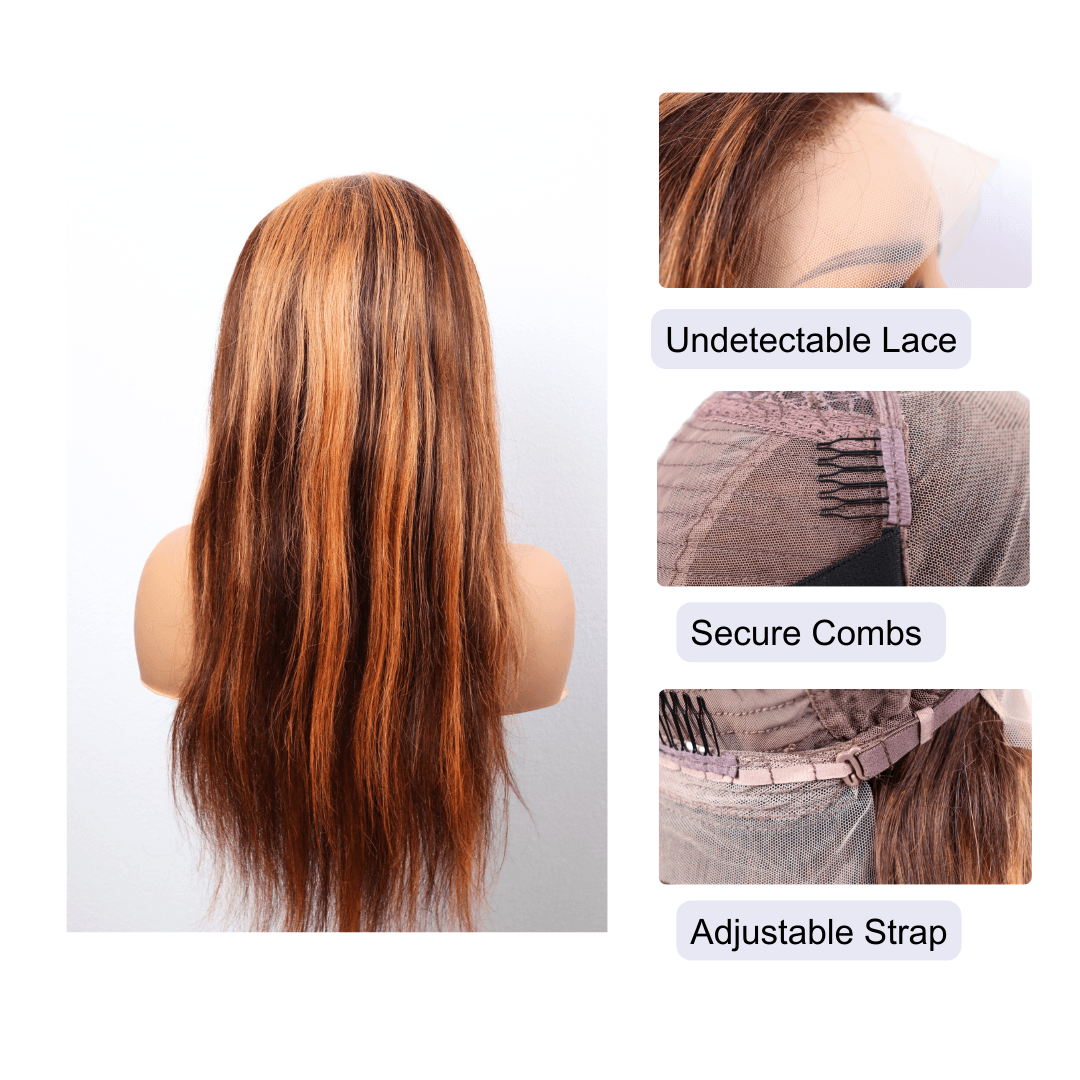 #24 13x4 Lace Straight Ginger Highlight Human Hair Wig 22 Inches