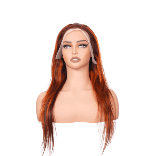 #25 13x4 Lace Straight Brown Highlight Human Hair Wig 22 Inches