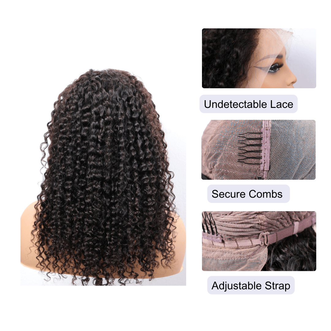 #28 13x4 Lace Kinky Curly Black Human Hair Wig 18 Inches
