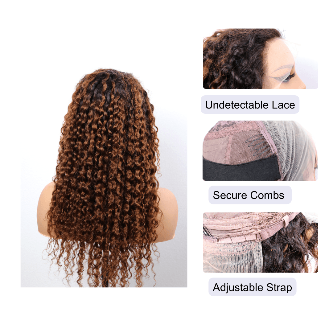 #31 13x4 Lace Deep Curly Ombre Brown Human Hair Wig 22 Inches