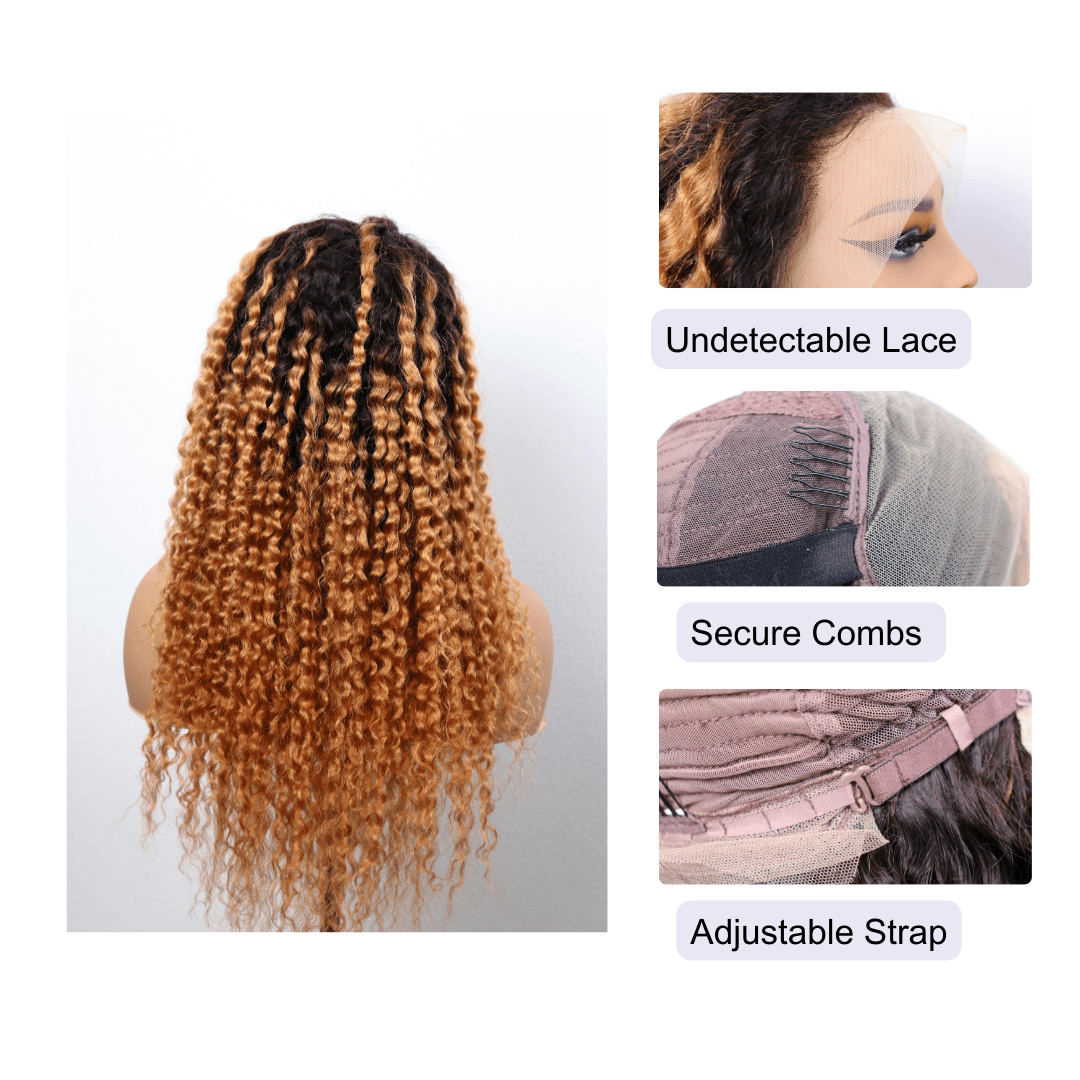 #32 13x4 Lace Deep Curly Ombre Blonde Human Hair Wig 22 Inches