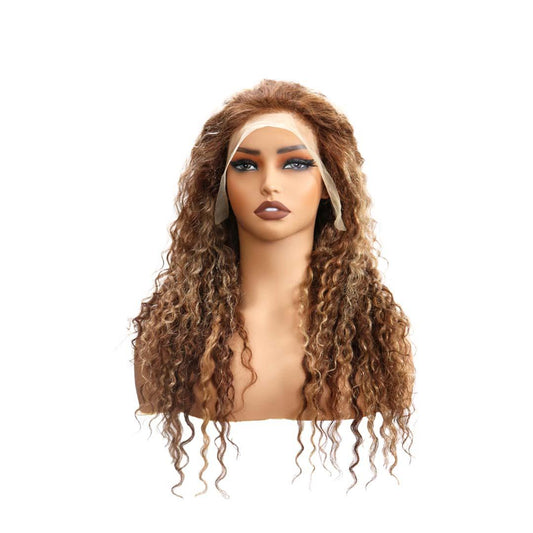 #33 13x4 Lace Deep Curly Highlight Brown Human Hair Wig 22 Inches