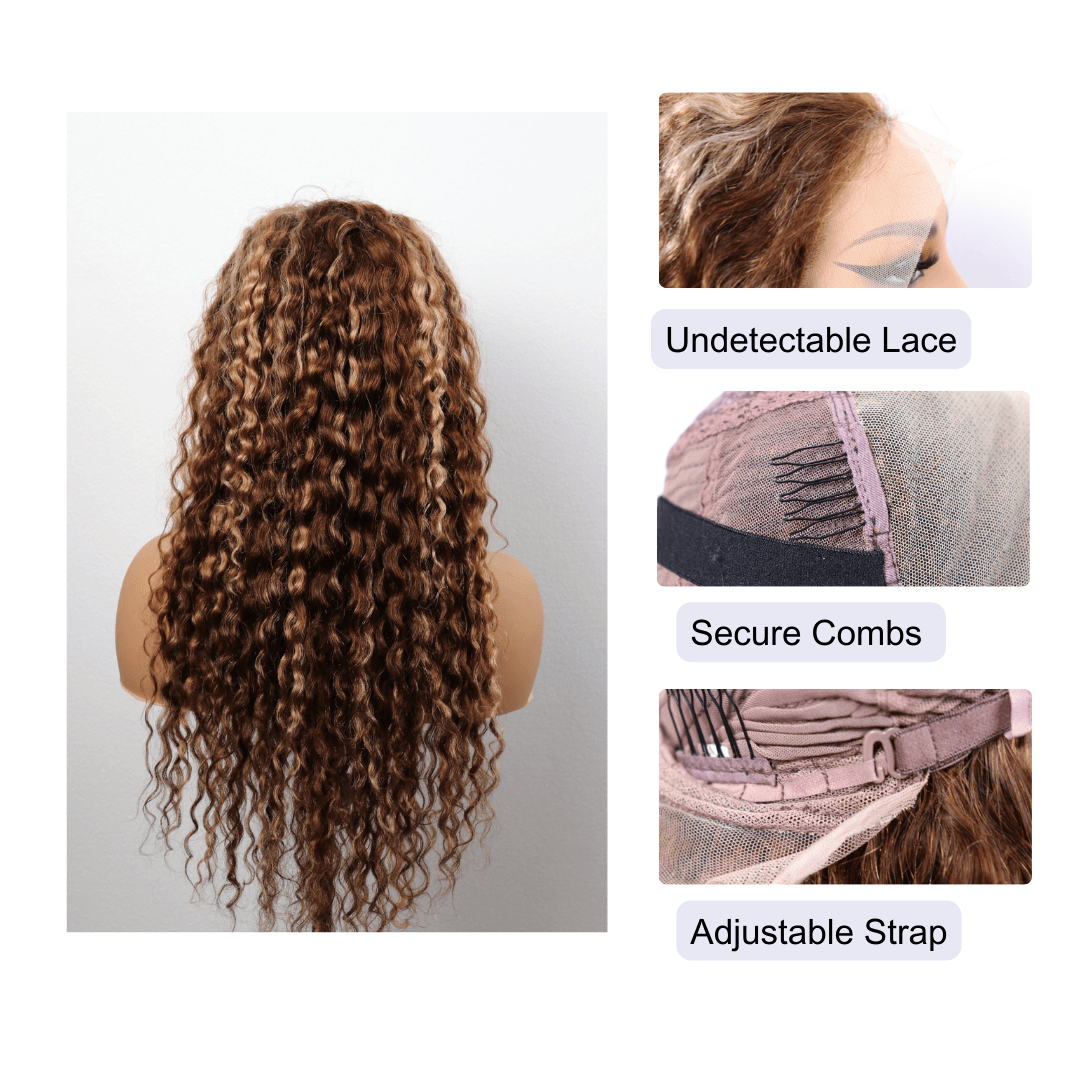 #33 13x4 Lace Deep Curly Highlight Brown Human Hair Wig 22 Inches