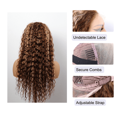#33 13x4 Lace Deep Curly Highlight Brown Human Hair Wig 22 Inches