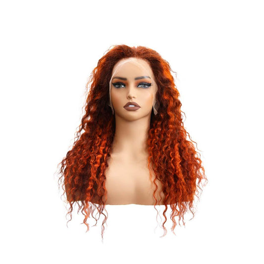 #35 13x4 Lace Deep Curly Ginger Highlight Human Hair Wig 22 Inches
