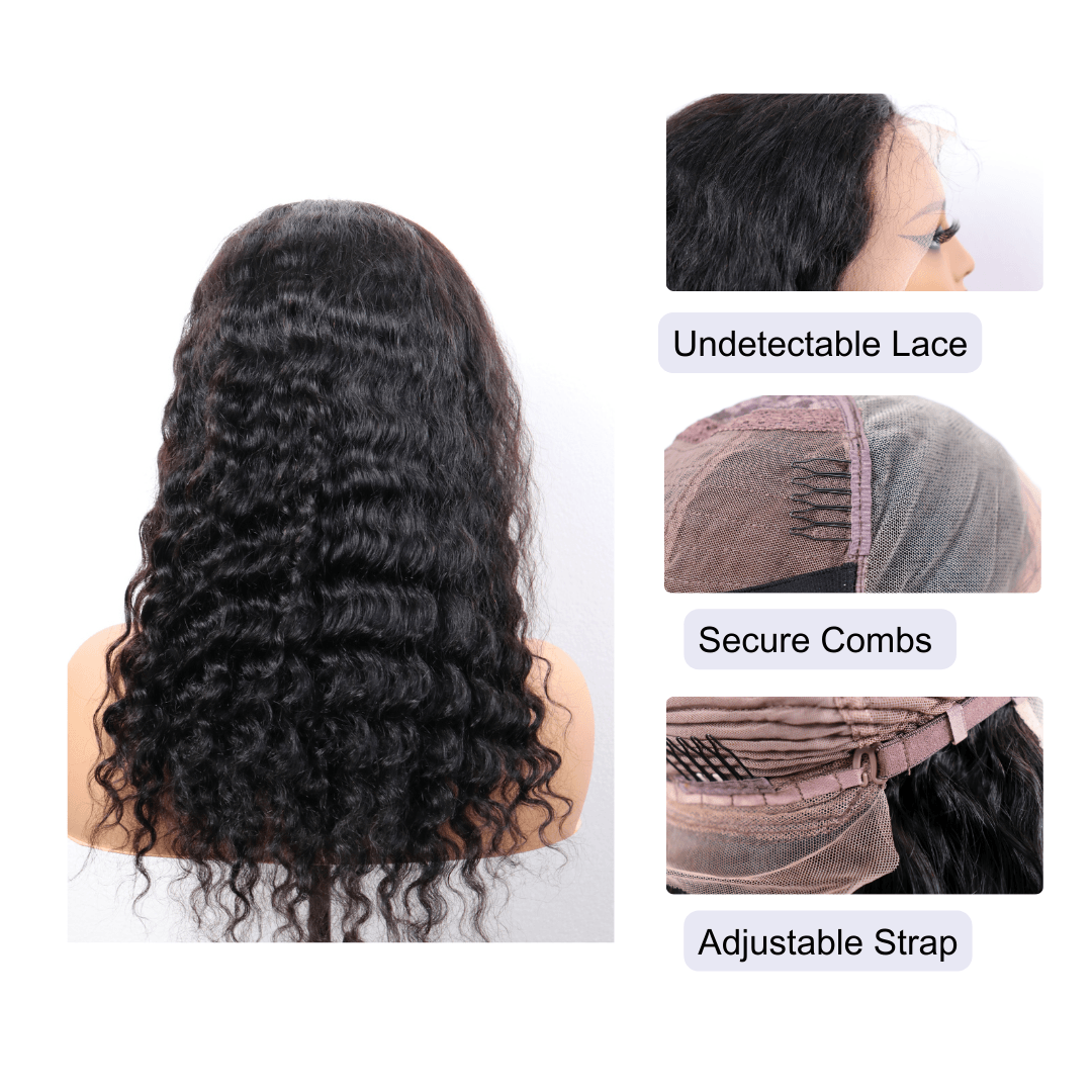 #37 13x4 Lace Kinky Wave Black Human Hair Wig 18 Inches