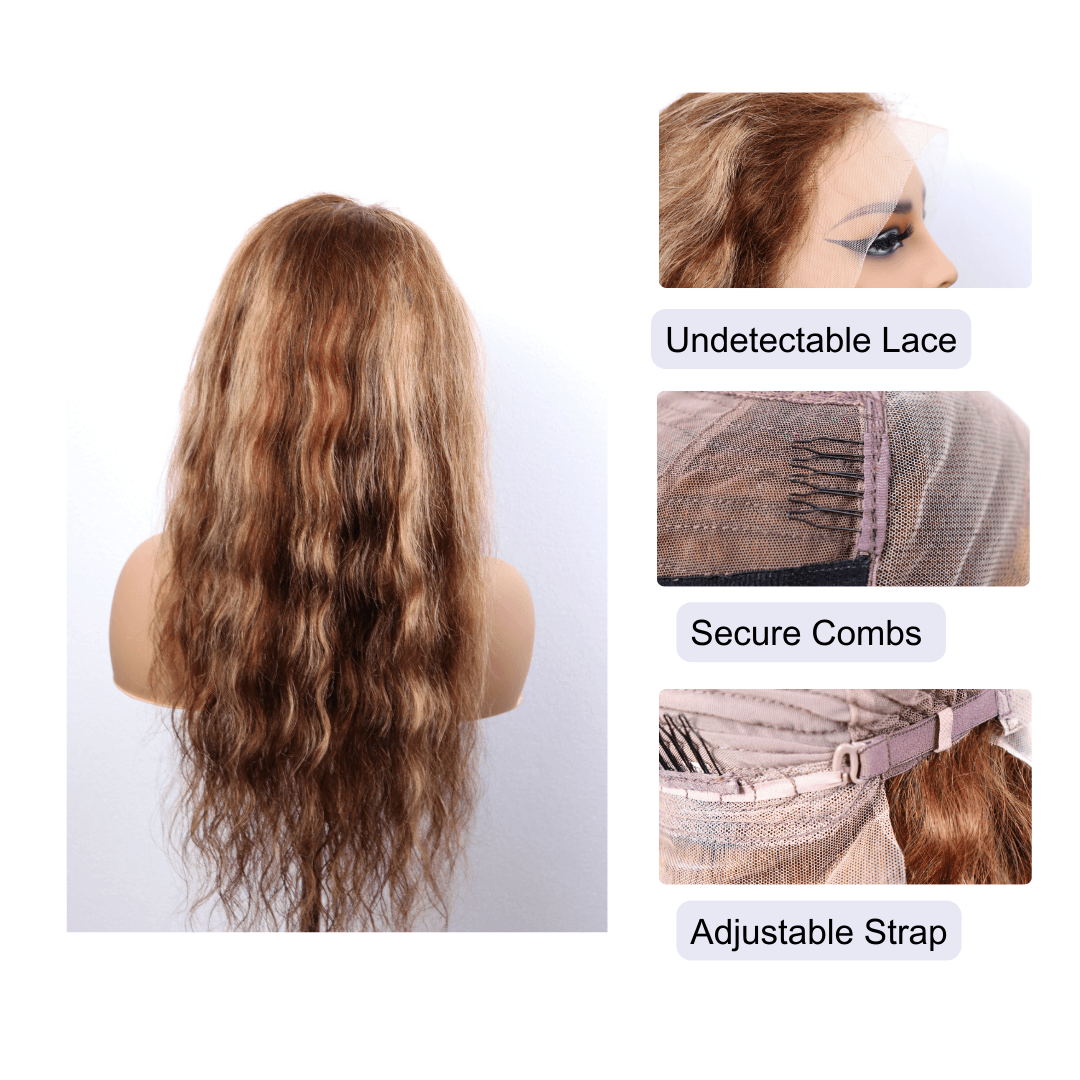 #40 13x4 Lace Water Wave Highlight Blonde Human Hair Wig 22 Inches