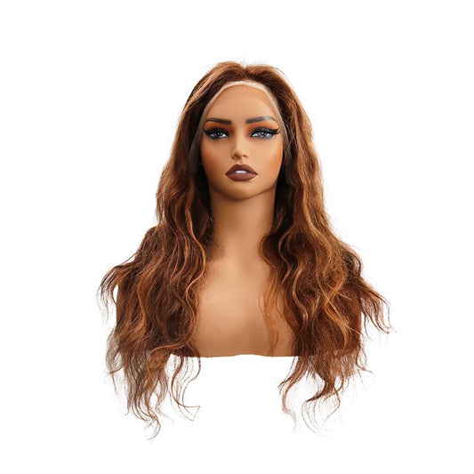 #41 13x4 Lace Water Wave Highlight Brown Human Hair Wig 22 Inches