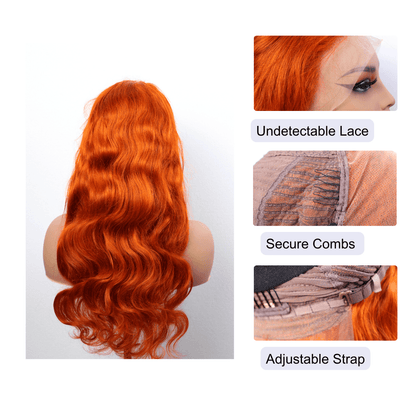 #43 13x4 Lace Water Wave Ginger Human Hair Wig 22 Inches