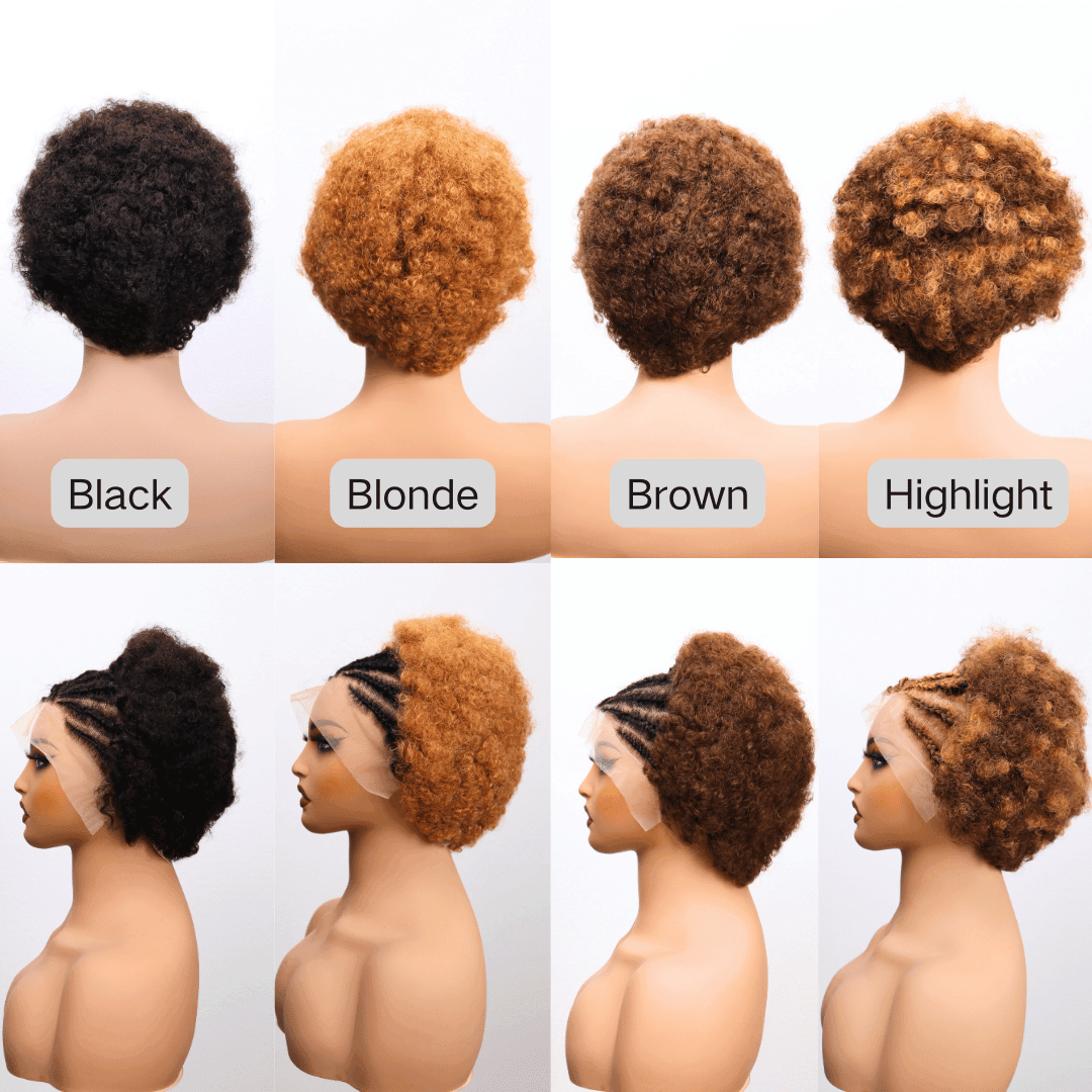 #65 13x4 Lace Pixie Afro Curly Human Hair Wig 8 Inches