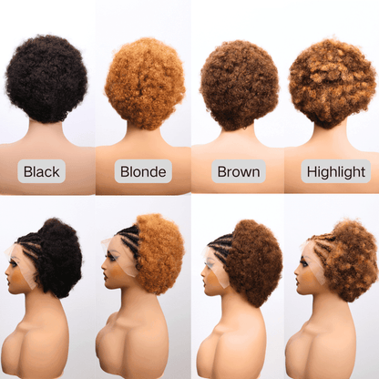 #65 13x4 Lace Pixie Afro Curly Human Hair Wig 8 Inches