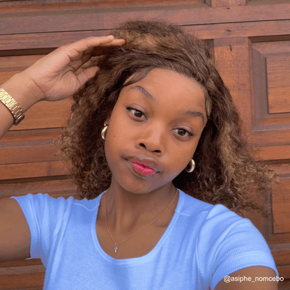 #2 13x4 Lace Curly Brown Human Hair Wig 24 Inches